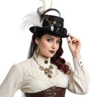 Black Steampunk Feather Top Hat