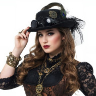 Black Steampunk Bowler Hat with Goggles