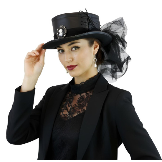 Black Lace Victorian Top Hat