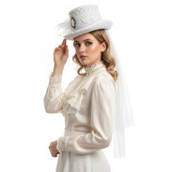 White Lace Victorian Top Hat with Veil