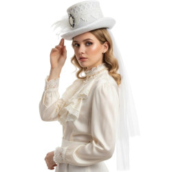 White Lace Victorian Top Hat with Veil