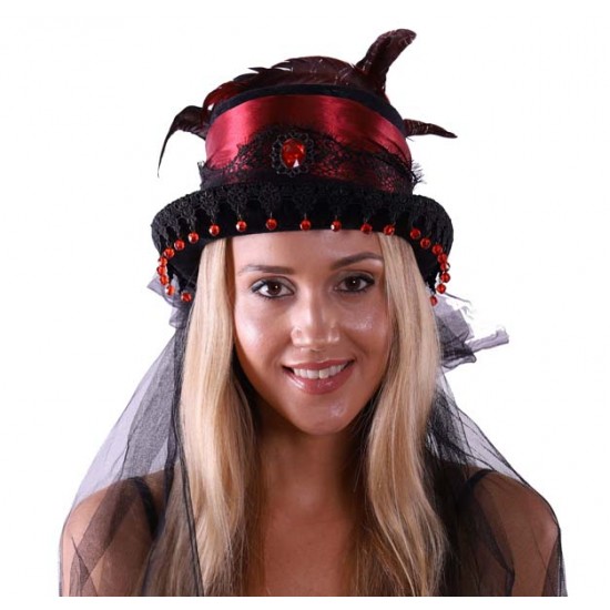 Black and Red Victorian Feather Hat