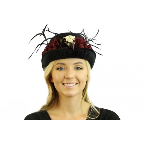 Red Skull Feather Top Hat
