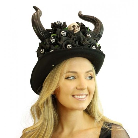 Black Devil Horn Skull Hat