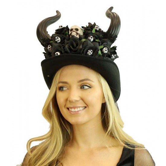 Black Devil Horn Skull Hat