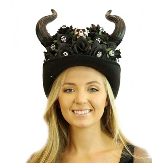 Black Devil Horn Skull Hat