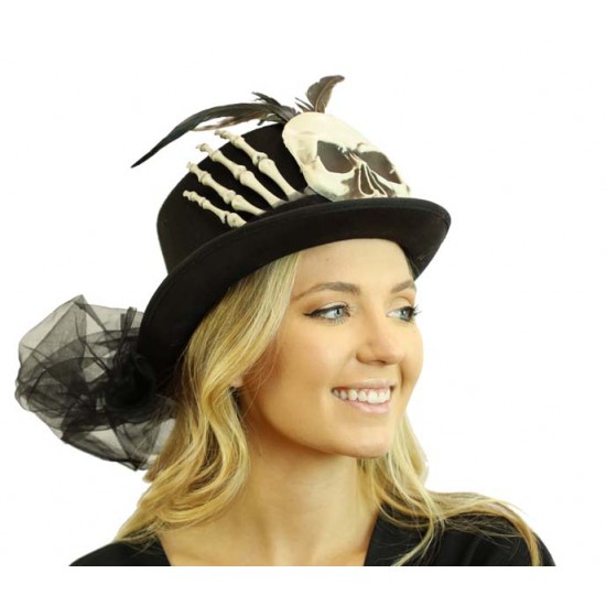 Skeleton Skull Feather Top Hat