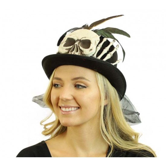 Skeleton Skull Feather Top Hat