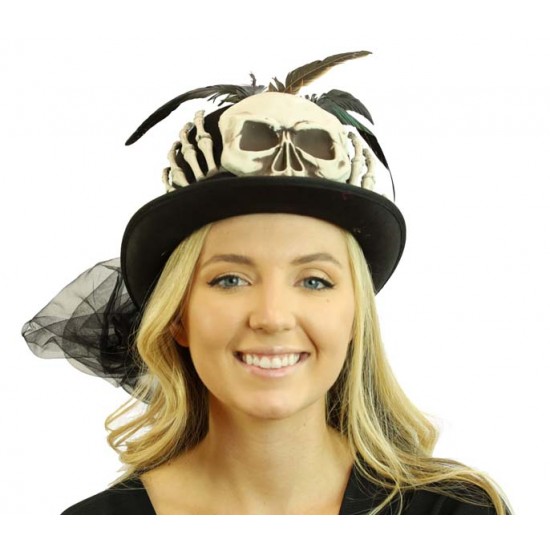 Skeleton Skull Feather Top Hat