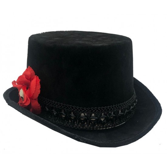Black Skull Rose Top Hat