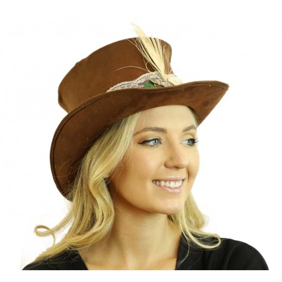 Brown White Feather Steampunk Hat