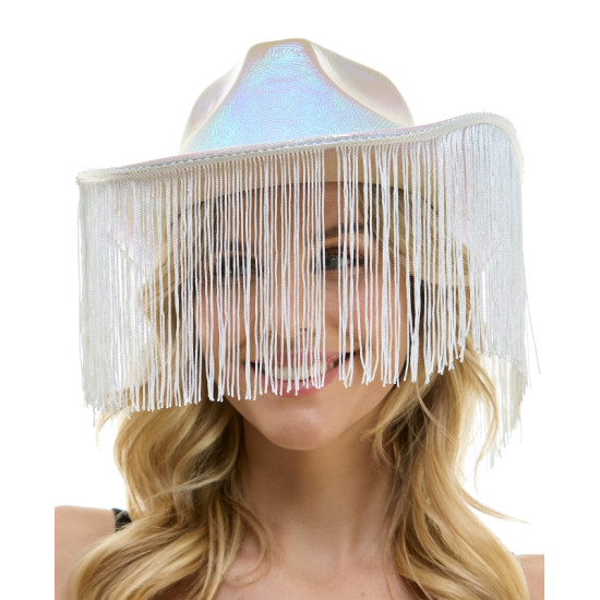 Iridescent White Fringe Cowboy Hat