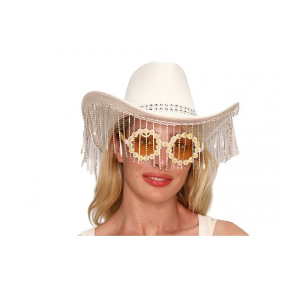 White Rhinestone Fringe Cowboy Hat