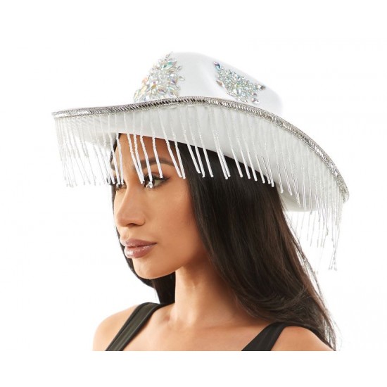 White Gems Fringe Cowboy Hat