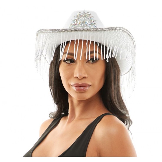 White Gems Fringe Cowboy Hat