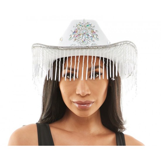White Gems Fringe Cowboy Hat