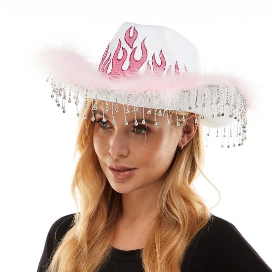 White Flame Fringe Cowboy Hat