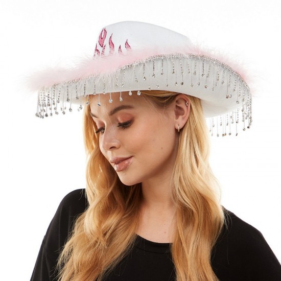 White Flame Fringe Cowboy Hat