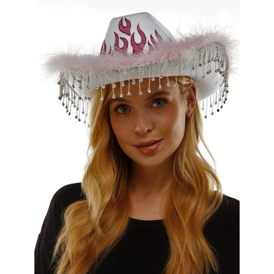 White Flame Fringe Cowboy Hat