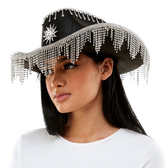 Black Rhinestone Fringe Cowboy Hat