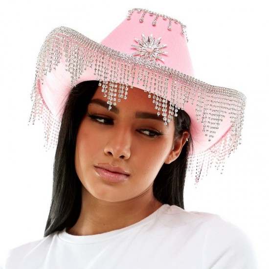 Pink Rhinestone Fringe Cowboy Hat