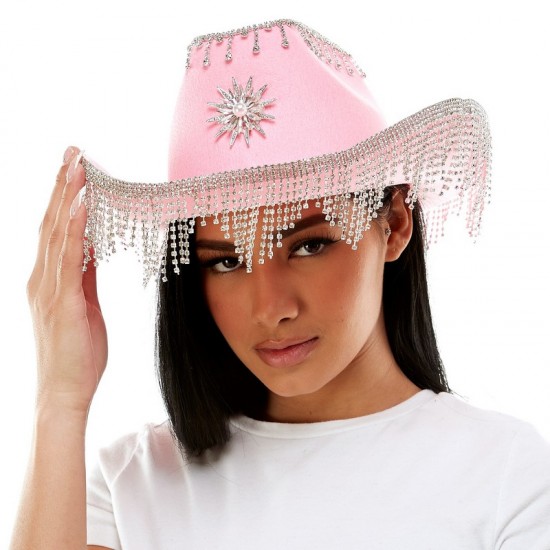 Pink Rhinestone Fringe Cowboy Hat