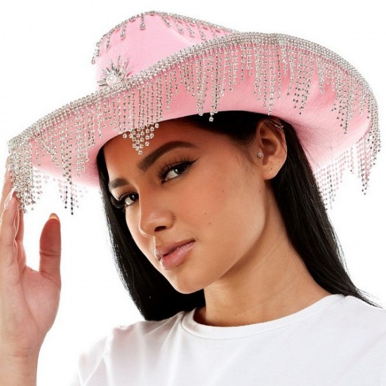 Pink Rhinestone Fringe Cowboy Hat