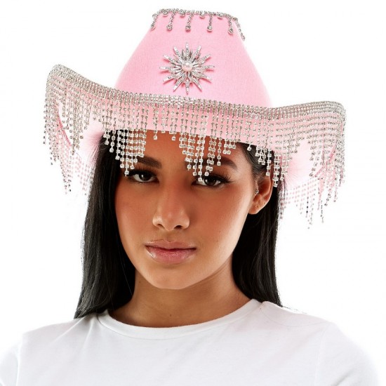 Pink Rhinestone Fringe Cowboy Hat