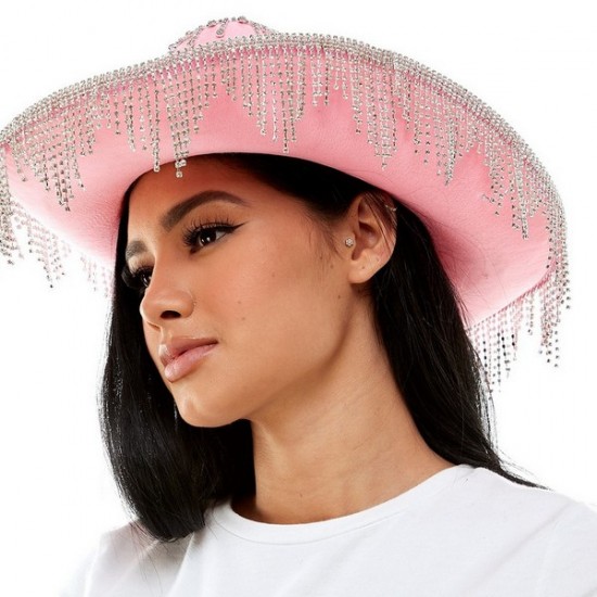 Pink Rhinestone Fringe Cowboy Hat