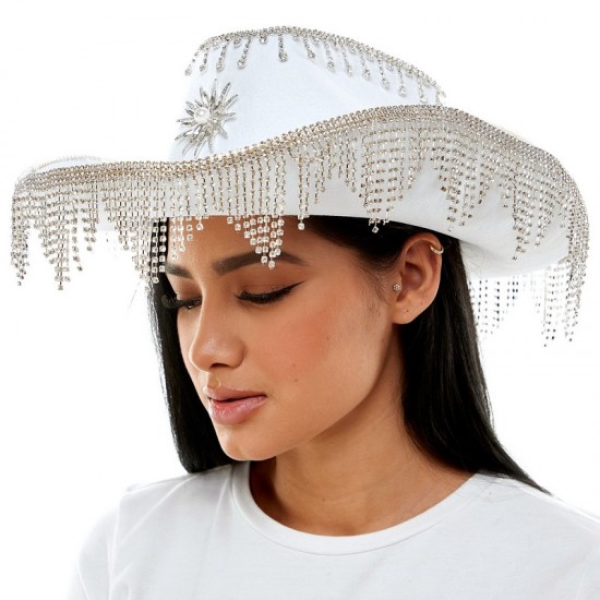 White Rhinestone Fringe Cowboy Hat White Rhinestone Fringe Cowboy Hat
