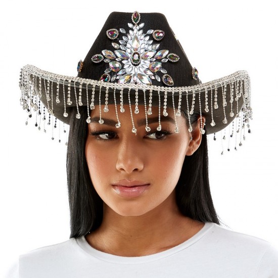 Black Gems Fringe Cowboy Hat Black Gems Fringe Cowboy Hat
