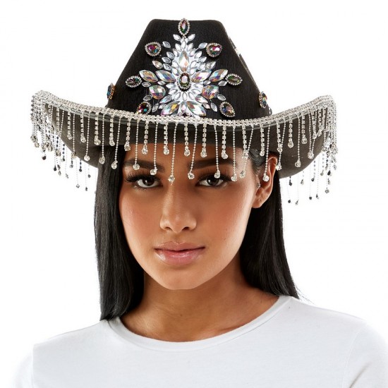 Black Gems Fringe Cowboy Hat Black Gems Fringe Cowboy Hat