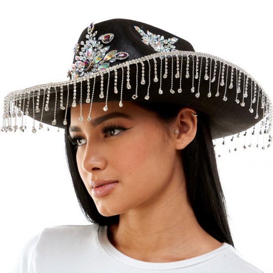 Black Gems Fringe Cowboy Hat Black Gems Fringe Cowboy Hat
