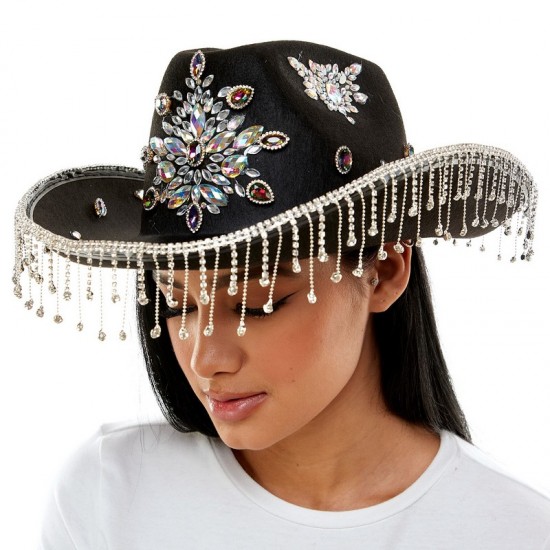 Black Gems Fringe Cowboy Hat Black Gems Fringe Cowboy Hat
