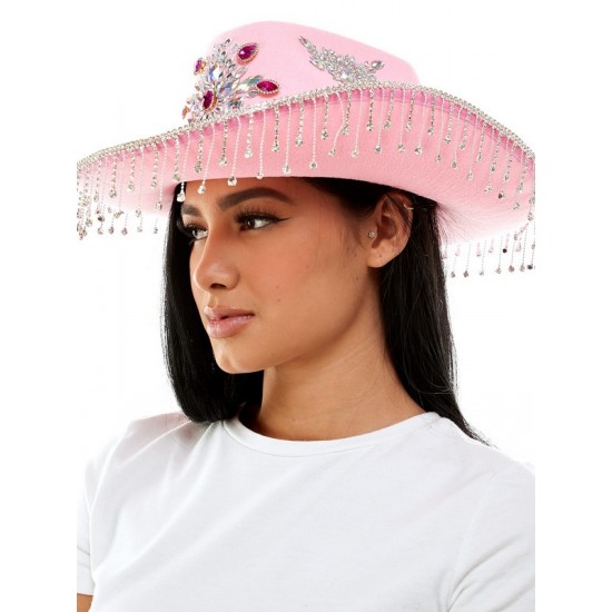 Pink Gems Fringe Cowboy Hat