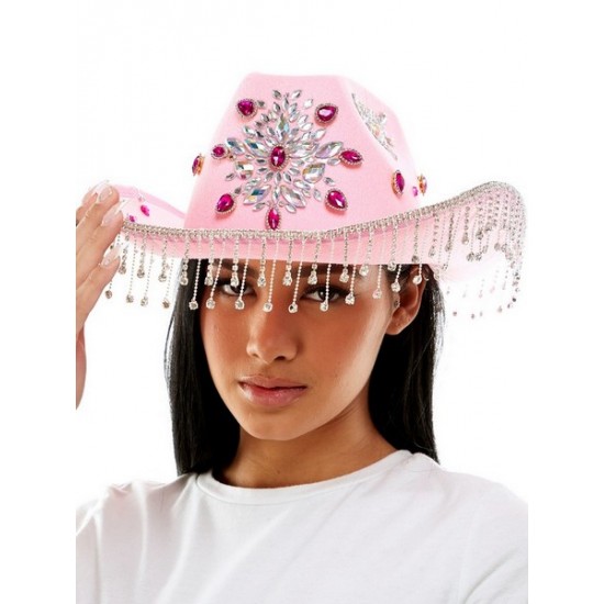 Pink Gems Fringe Cowboy Hat