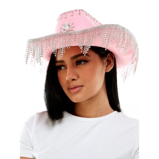 Pink Gems Fringe Cowboy Hat