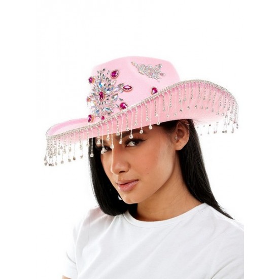 Pink Gems Fringe Cowboy Hat