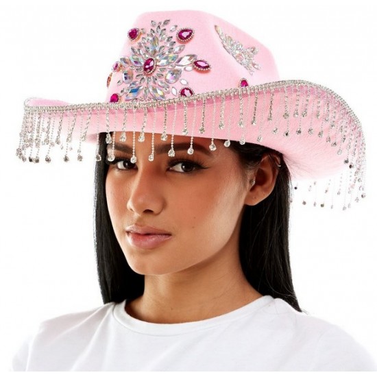 Pink Gems Fringe Cowboy Hat