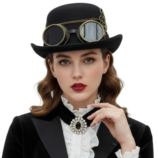 Chain Lace Black Steampunk Goggles Hat