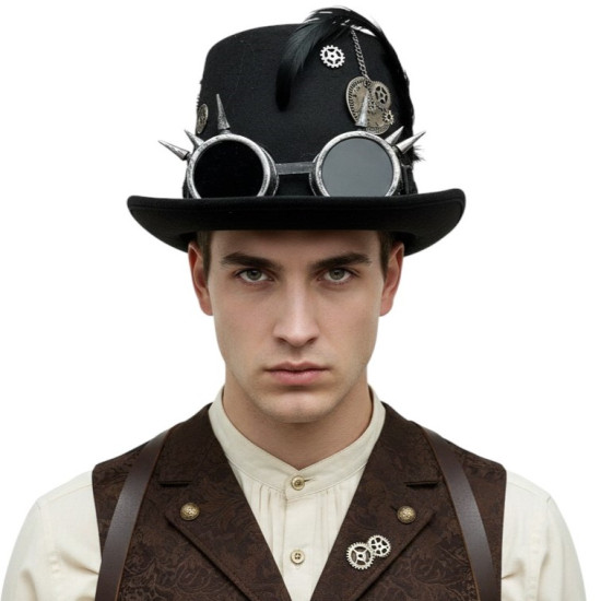 Black Steampunk Spiked Goggles Hat