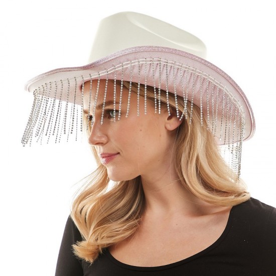 Pink Sparkle Fringe Cowboy Hat