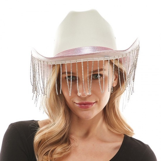 Pink Sparkle Fringe Cowboy Hat