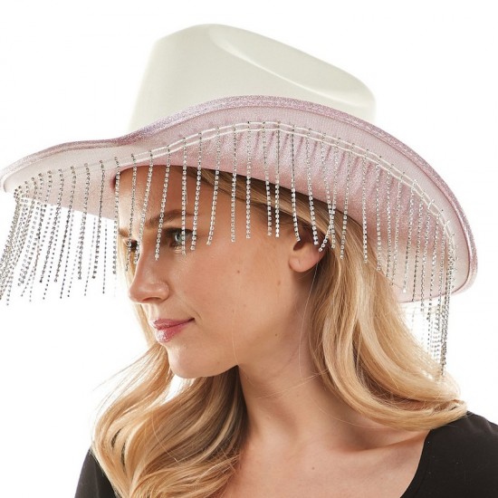 Pink Sparkle Fringe Cowboy Hat