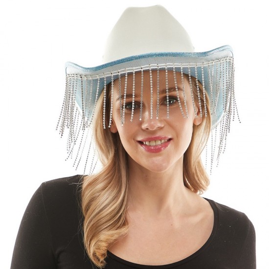 Blue Sparkle Fringe Cowboy Hat