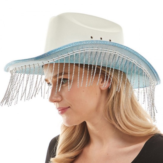 Blue Sparkle Fringe Cowboy Hat