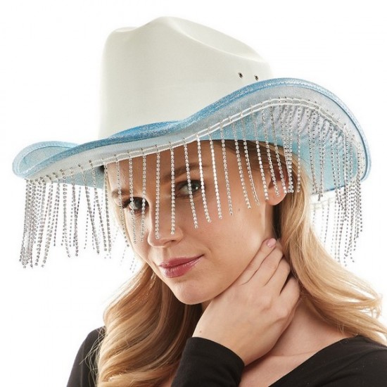 Blue Sparkle Fringe Cowboy Hat