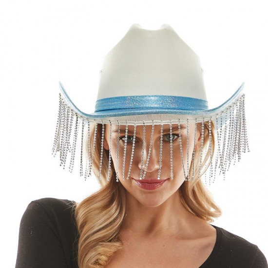 Blue Sparkle Fringe Cowboy Hat