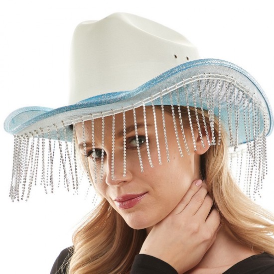 Blue Sparkle Fringe Cowboy Hat