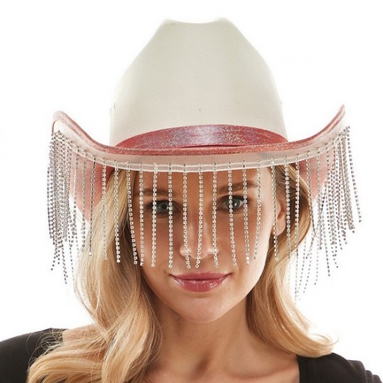 Coral Sparkle Fringe Cowboy Hat